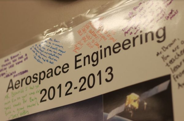 Small notes of appreciation and signatures from past students surround a poster closes to Brown’s desk. He believes as much in his students as they believe in him (Nealani Elliston) 