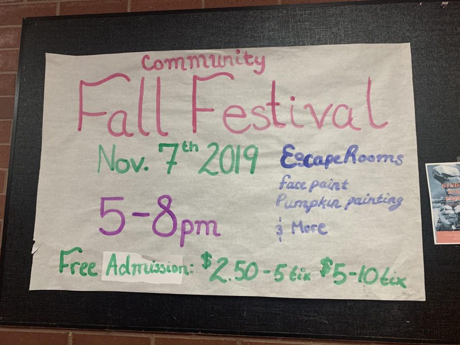 This is a poster that was hung up on the bulletin board in the commons to let Rangeview know when the festival was. It was one of many that listed the time, prices, and what would be happening at this year’s Fall Festival. 
