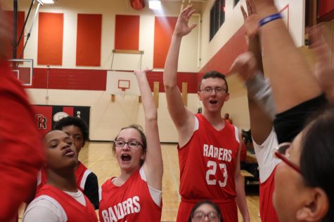 Feature Photo by Brianna Sanchez - Freshman Jordan Lewis leads a cheer before the Unified Basketball game on Tuesday. (Brianna Sanchez)