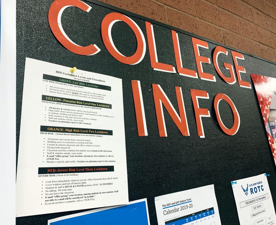 Feature Photo by: Joslyn Bowman - A picture of the schools lockdown procedures is plastered on the “College Board” outside of the CCC. These procedures can’t be easily found around the school and are only talked about on the first day of school.