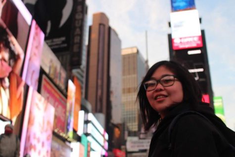 Irl Paulalengan poses in Times Square New York during College Track New York Trip. (Toli Geshow)