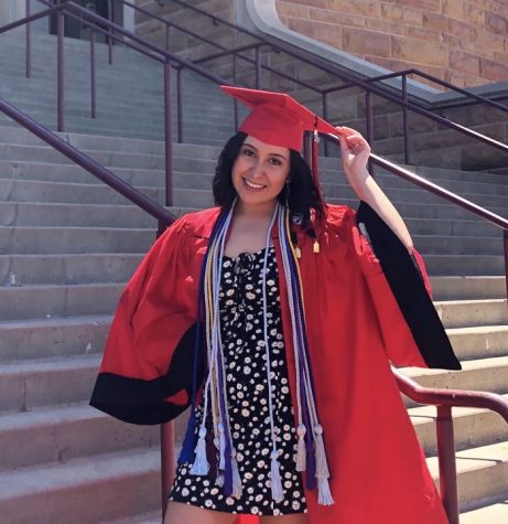 Senior Editor-and-Chief, Myriam Alcala, poses for her graduation photos. Alcala was a part of the Raider Review staff for three years as a reporter, opinion editor, and finally, editor-and-chief; and, accredits her success to the All-Colorado winning journalism program at Rangeview. (Myriam Alcala) 