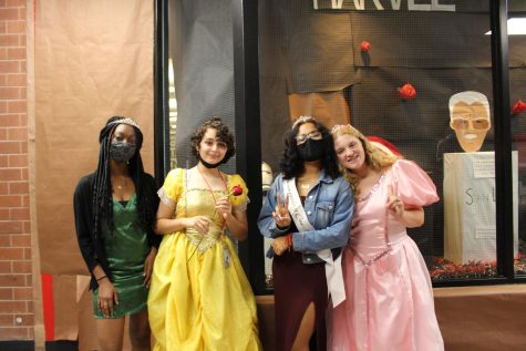  Junior Carole Atchroko and sophomores Ingrid Romero, Hayley Hanson, and Kylee Foster dressed up as Disney princesses. (Aubry Vigil)