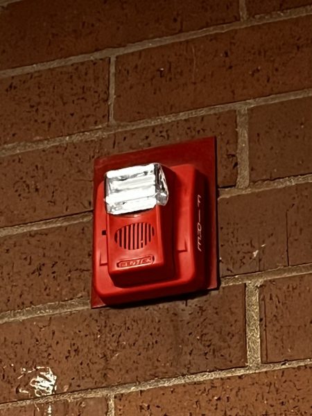 A photo of a fire alarm in one of Rangeview High Schools hallways. 