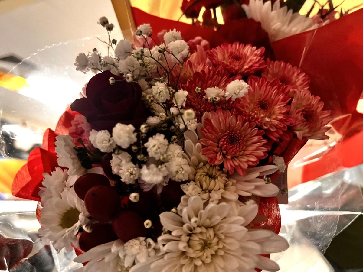 Flowers that were given to a student prior to Valentines Day. 