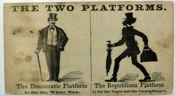 Propaganda from the 1800s, displaying the democratic party as the party “for the white man”.
